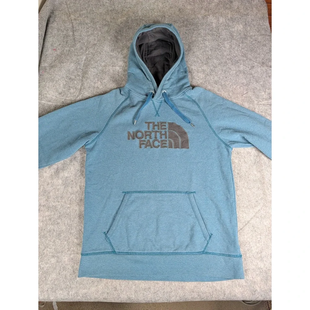 The‎ North Face Mens Pullover Hoodie Heathered Teal Blue Embroidered Logo Fleece